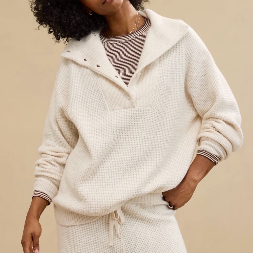 Aerie CozyUp Waffle Button Oversized Sweater in Heather Frost Sz Small